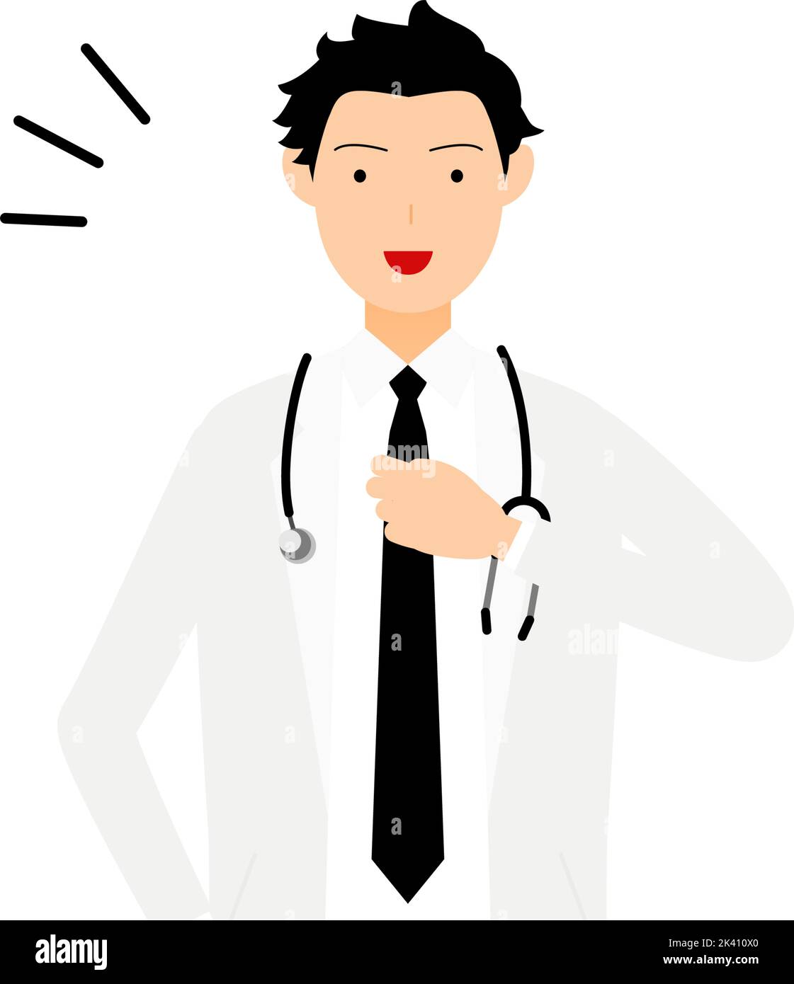 Male doctor in white coat clapping his chest, pose of safety and trust Stock Vector