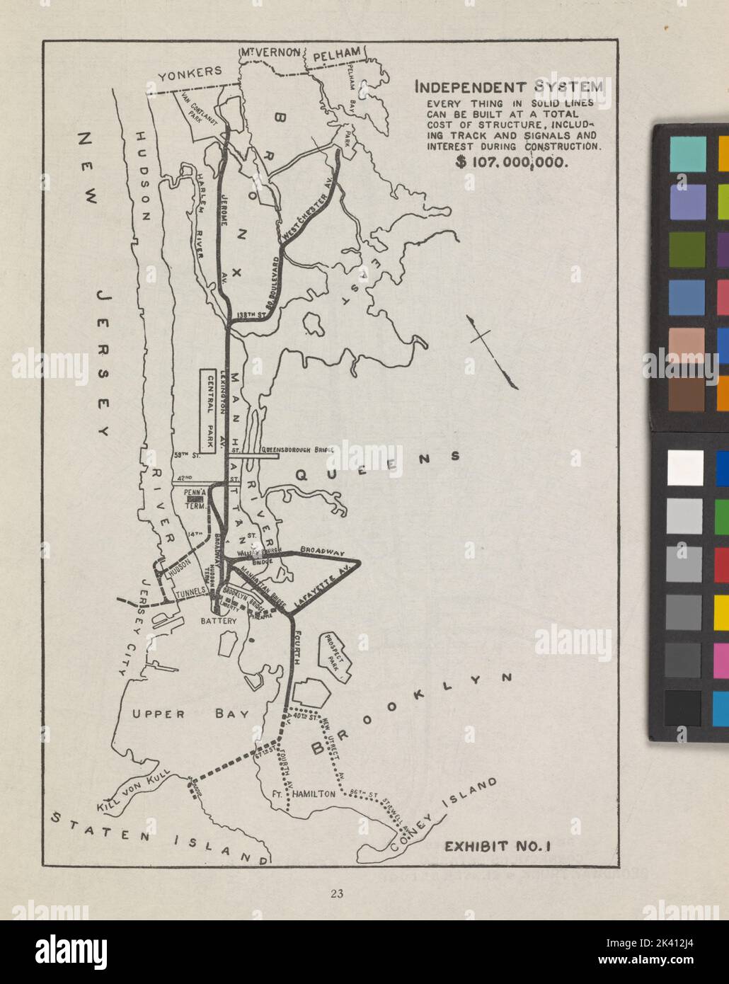 The subway problem: map of independent system, exhibit no. 1 1911. McAdoo, W. G. (William Gibbs), 1863-1941. Cartographic. Maps. Manuscripts and Archives Division. Subways , New York (N.Y.) , New York, Transportation , New York (N.Y.) , New York Stock Photo