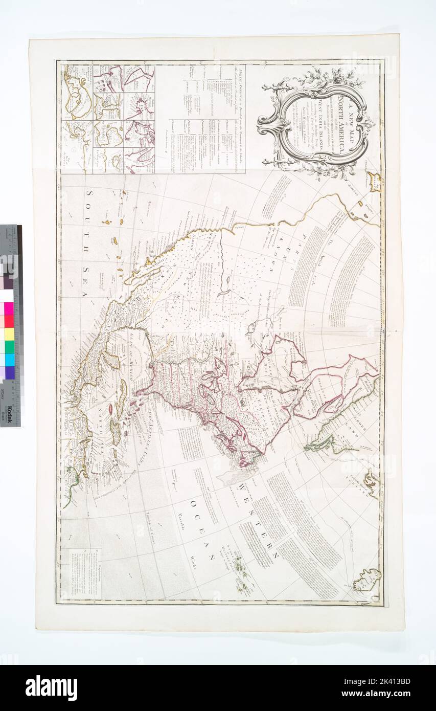 A new map of North America: with the British, French, Spanish, Dutch & Danish dominions on that great continent, and the West India Islands, according to the definitive treaty concluded at Paris 10th February 1763 Cartographic. Maps. 1763. Lionel Pincus and Princess Firyal Map Division. North America Stock Photo