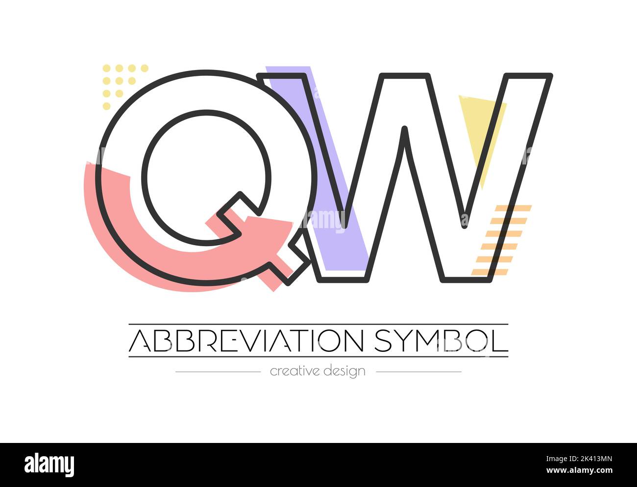Letters Q and W. Merging of two letters. Initials logo or abbreviation symbol. Vector illustration for creative design and creative ideas. Flat style. Stock Vector