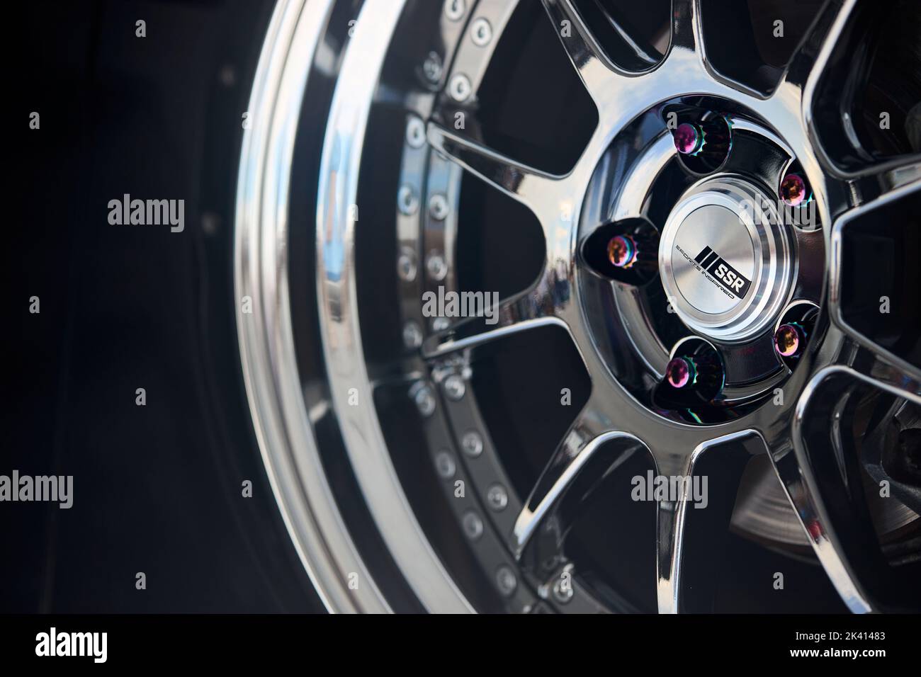 Berlin August 2022 SSR SP3 SBC Car's Rim detailing with SPORTS