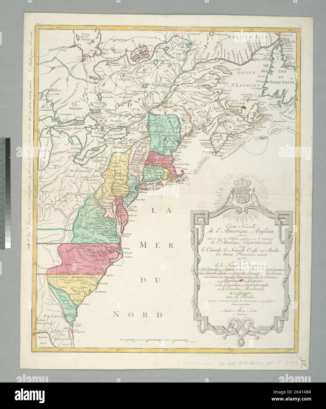 United states map 1776 hi res stock - Carte Nouvelle De Lamerique Angloise Contenant Tout Ce Que Les Anglois Possedent Sur Le Continent De Lamerique Septentrionale Voir Le Canada La Nouvelle Ecosse Ou Acadie Les Treize Provinces Unies Qui Sont Les Quatres Colonies De La Nouvelle Angleterre Avec La Floride Cartographic Maps 1776 Lionel Pincus And Princess Firyal Map Division United States Great Britain Colonies America North America 2K414BR