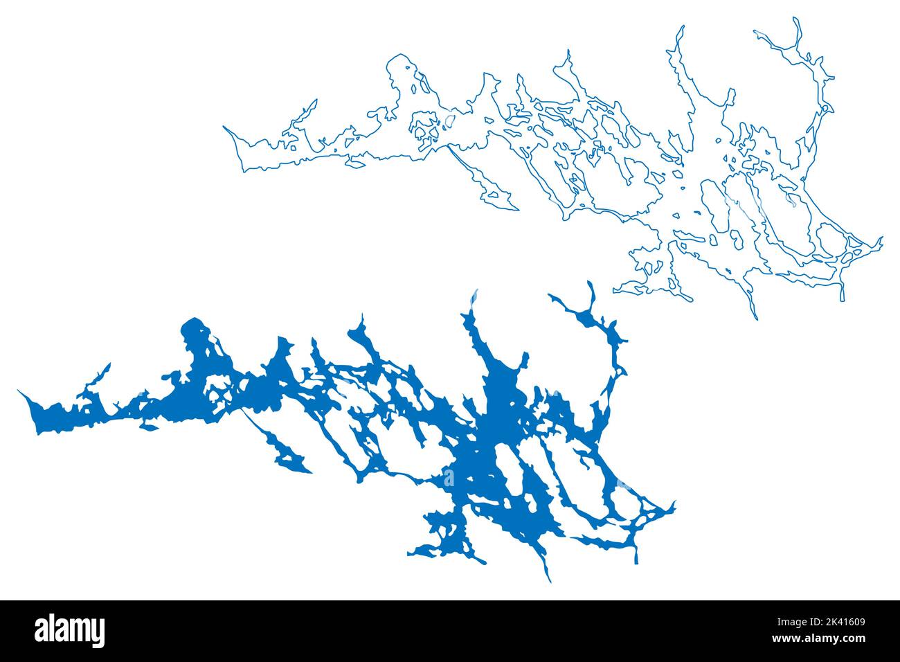 Lake Malaren (Kingdom of Sweden) map vector illustration, scribble sketch Lake Malar or Mälaren map Stock Vector