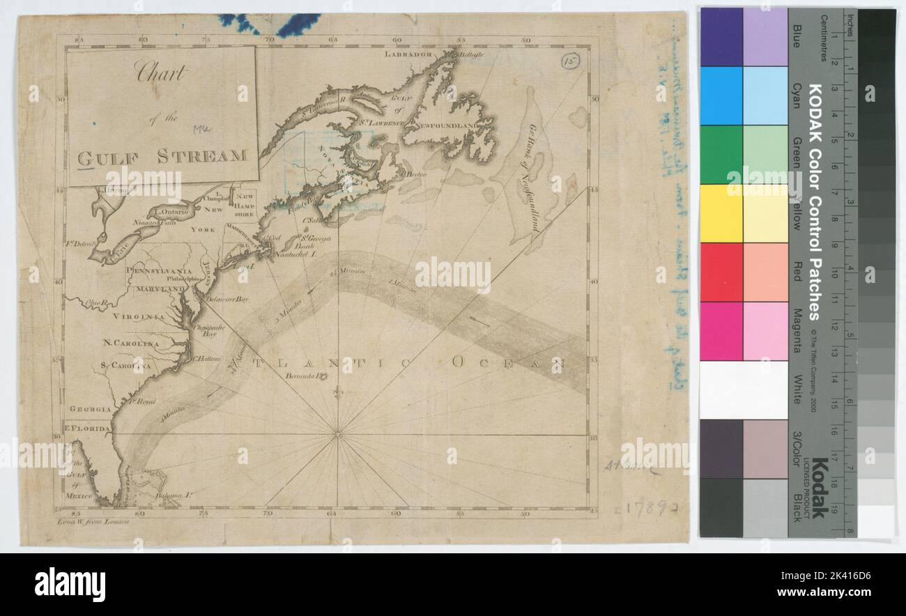 Chart of the Gulf Stream Cartographic. Maps. 1789. Lionel Pincus and Princess Firyal Map Division. Atlantic States , Maps , Early works to 1800, Atlantic Ocean, Gulf Stream, Gulf Stream , Maps , Early works to 1800, North Atlantic Ocean , Maps , Early works to 1800 Stock Photo
