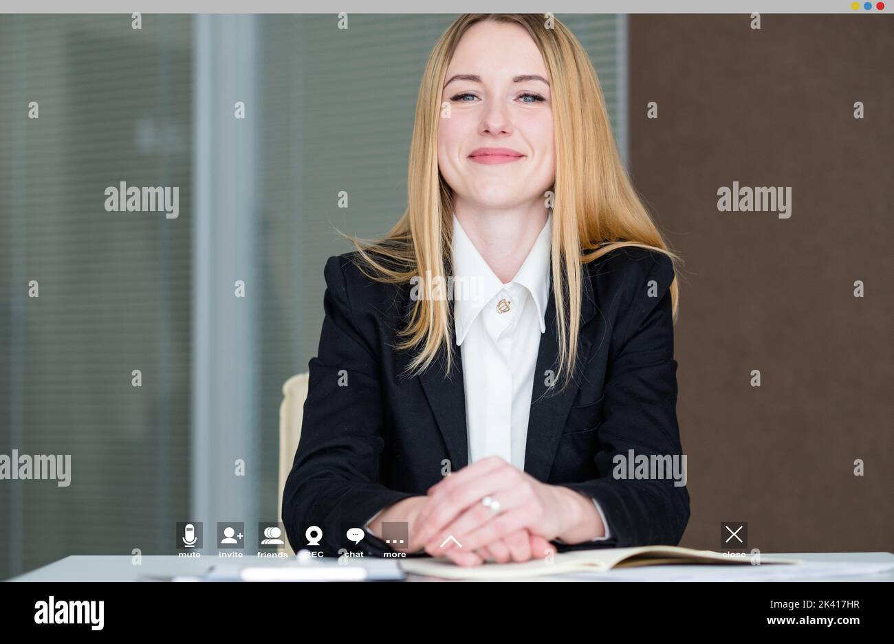 Virtual meeting. Business woman. Screen mockup. Happy elegant lady ...