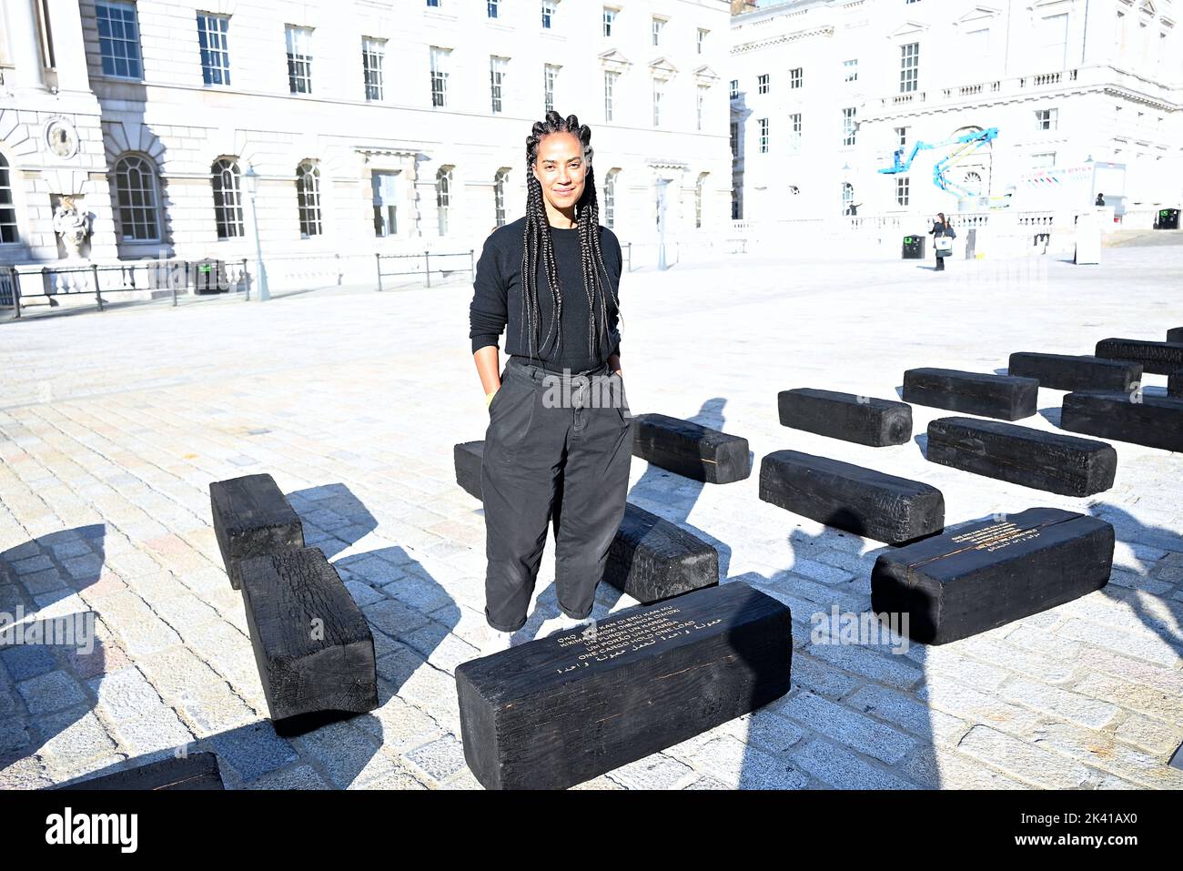 Interdisciplinary artist Grada Kilomba brings her critically acclaimed installation O Barco/The Boat to Somerset House this Autumn. Displayed in the UK for the first time , the large installation and performance is specially presented by Somerset House on the occasion of the 10th anniversary of the 1-54 Contemporary African Art Fair .Grada  Kilomba is a Portuguese Berlin based transdisciplinary artist whose work draws on memory , trauma , gender and post colonialism ... Stock Photo