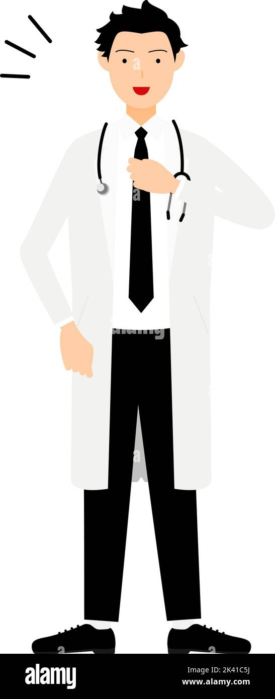 Male doctor in white coat clapping his chest, pose of safety and trust Stock Vector