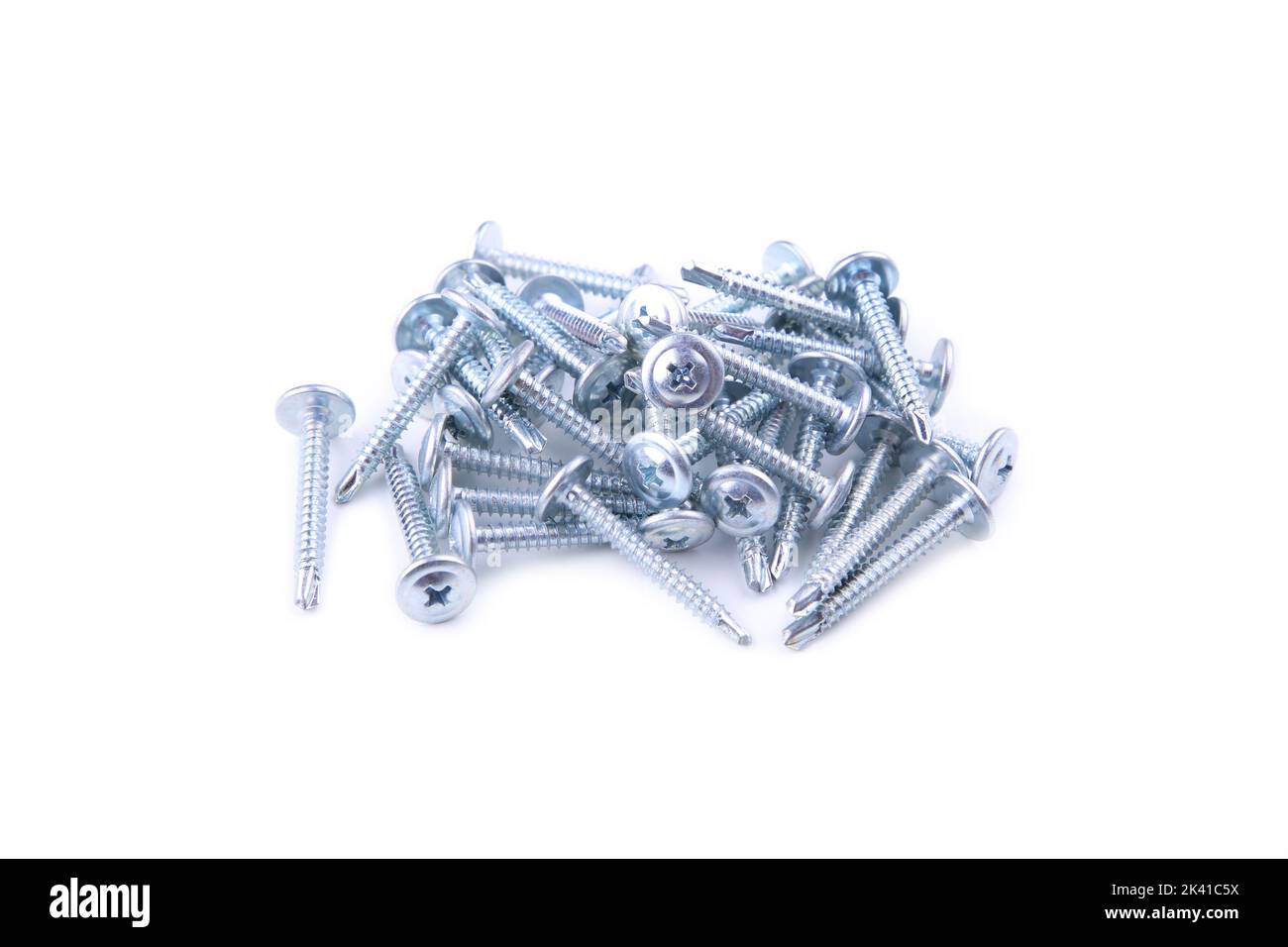 Screws still life large self tapping screws on white background Stock Photo