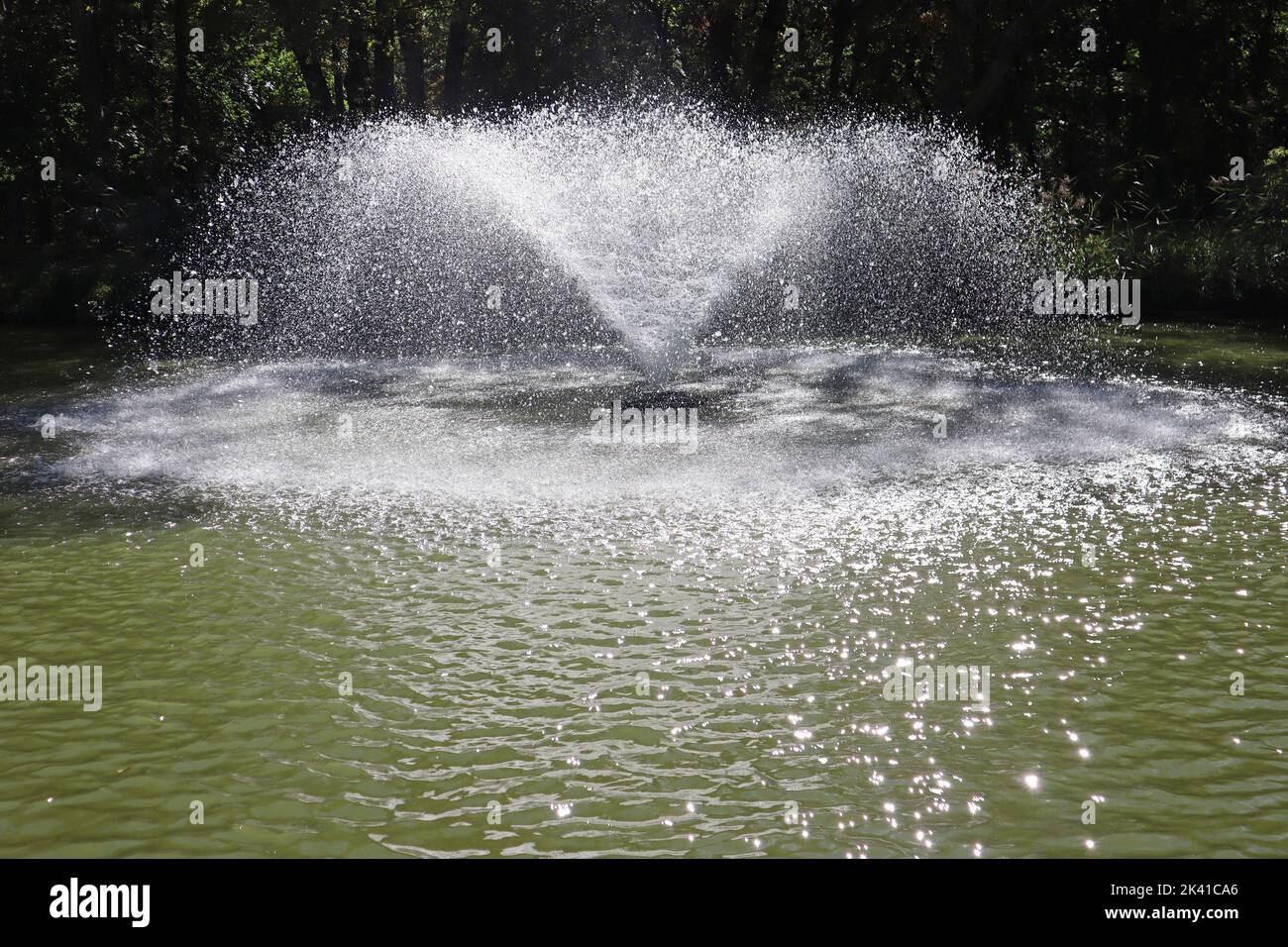 Fountain in the middle of a lake Stock Photo