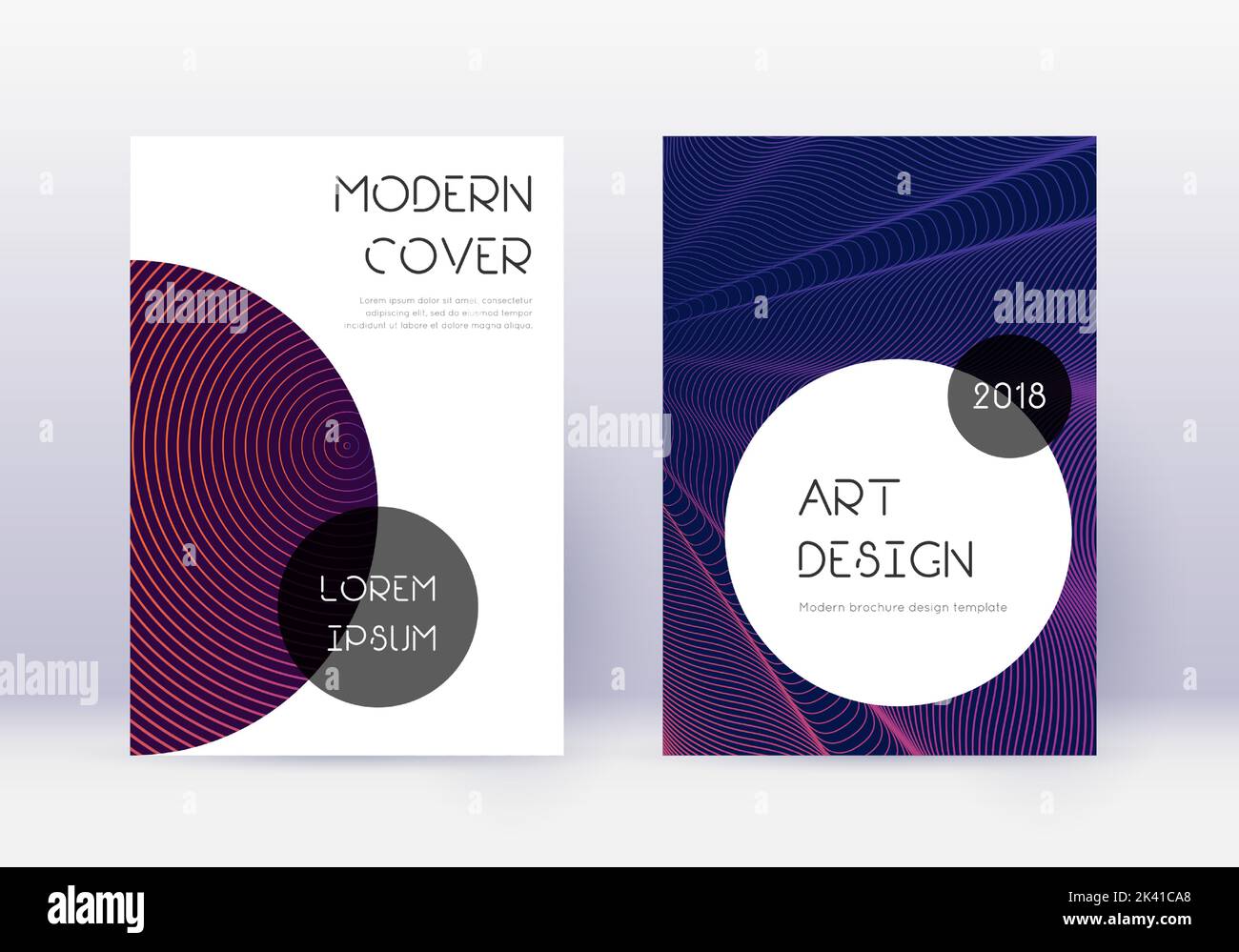 Trendy cover design template set. Violet abstract lines on dark