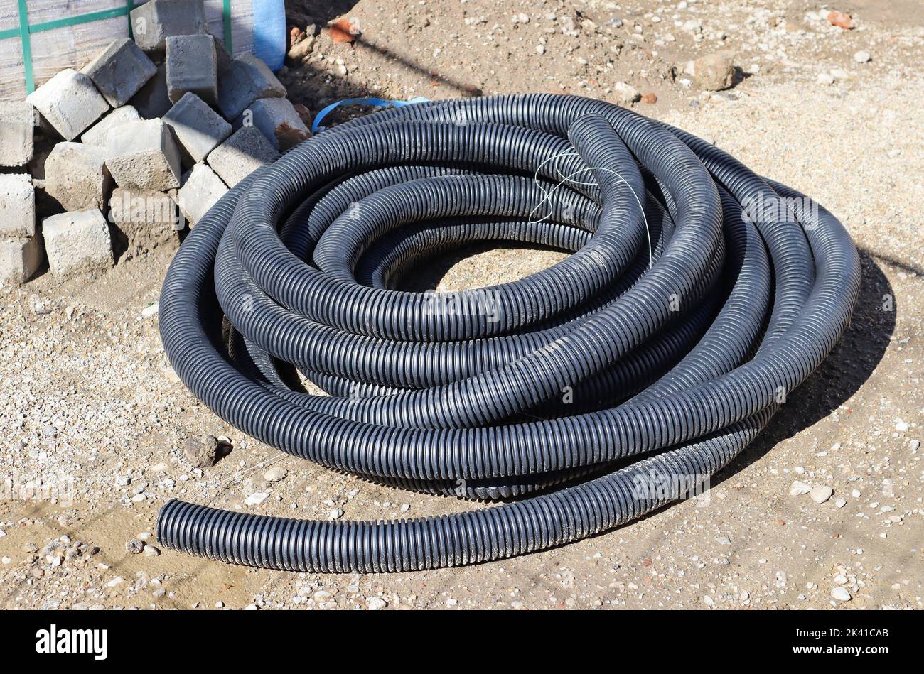 Plastic pipeline at the construction site Stock Photo Alamy