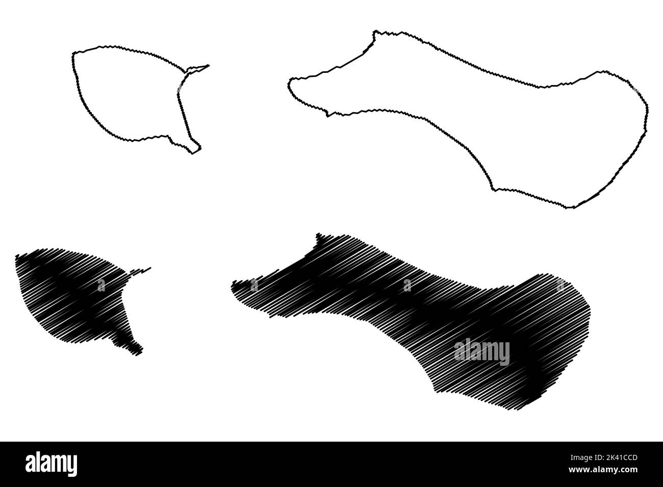 Mali and Sanambiet island (New Guinea, Pacific Ocean, Bismarck Archipelago, Lihir Group) map vector illustration, scribble sketch map Stock Vector
