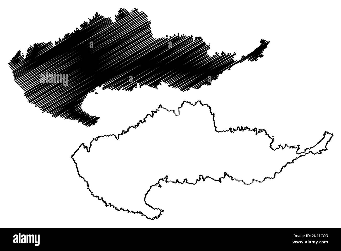 Hiva Oa island (France, French Republic, Pacific Ocean, Marquesas Islands Archipelago, French Polynesia) map vector illustration, scribble sketch Hiva Stock Vector