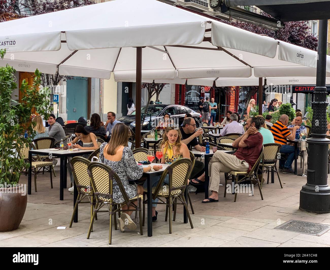 Spain, Madrid. Sidewalk Cafe. Stock Photo