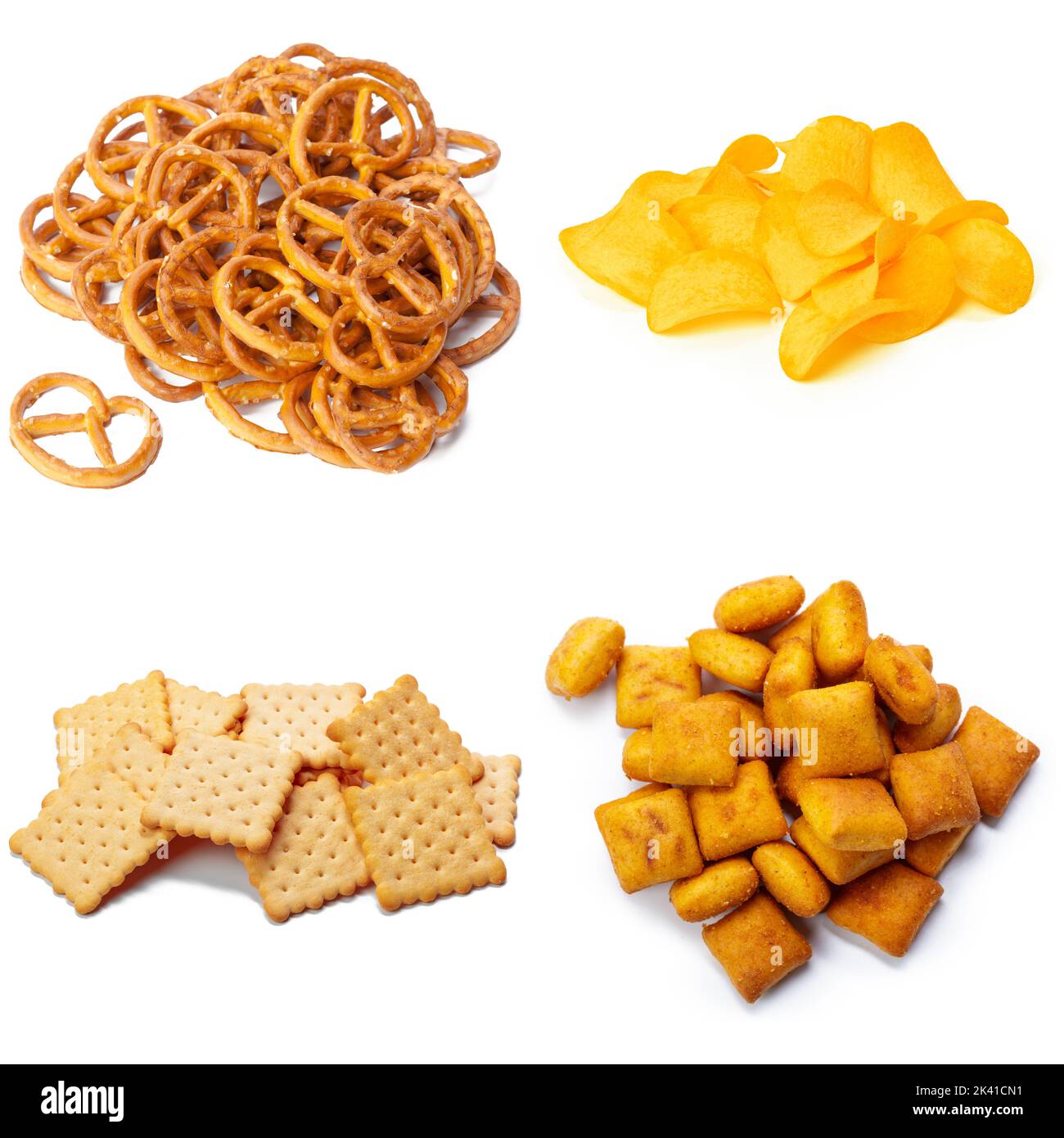 Salty Snacks Pretzels Chips Crackers Collage Stock Photo Alamy