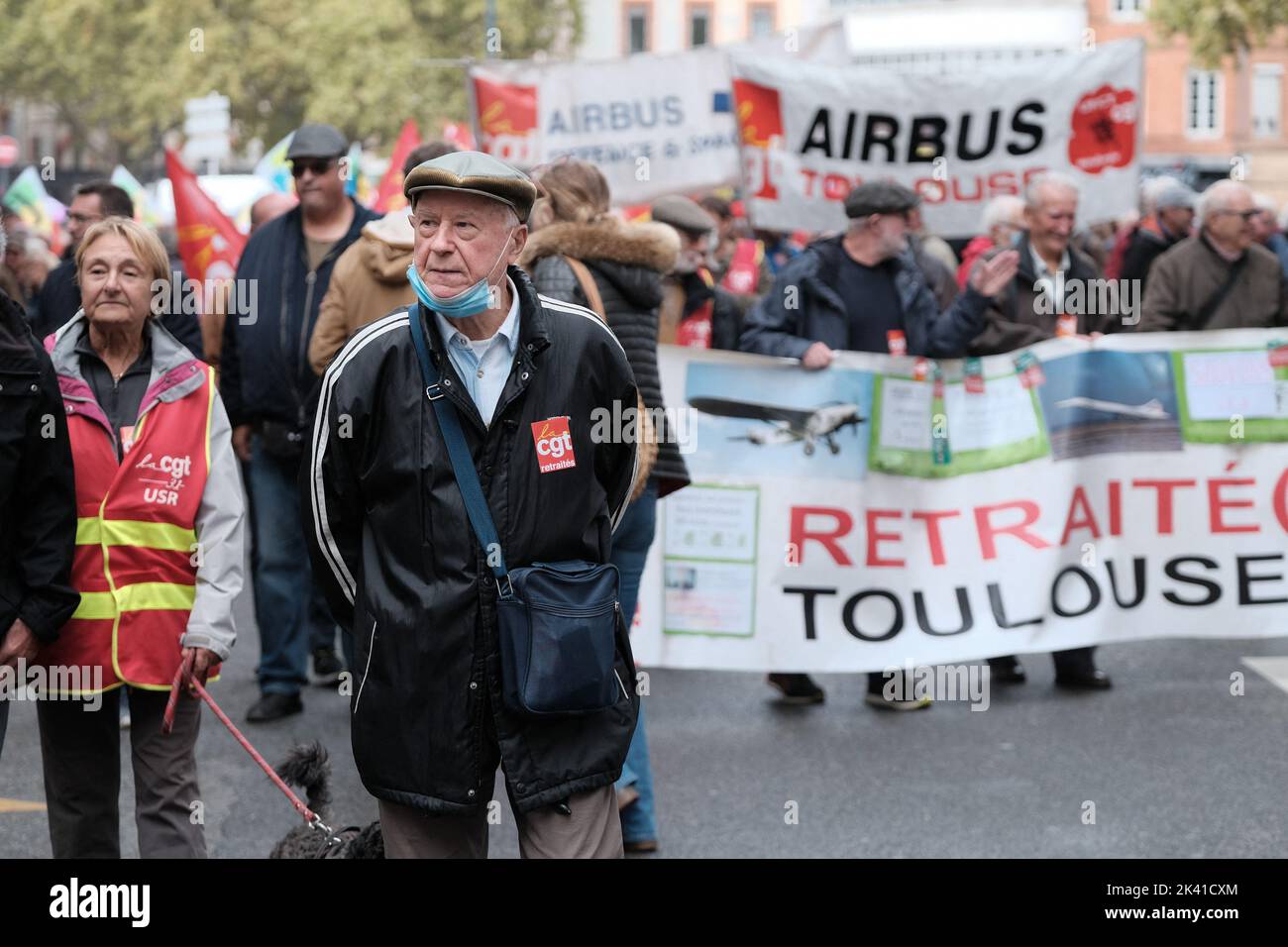 In Toulouse, as in many other cities in France, several hundred people responded to the call of the various unions on September 29, 2022. Through this day of strikes and demonstrations, they intend to fight for a rise in wages during this periode of inflation, but also against the pension reform initiated by the government. Photo by Patrick Batard/ABACAPRESS.COM Stock Photo