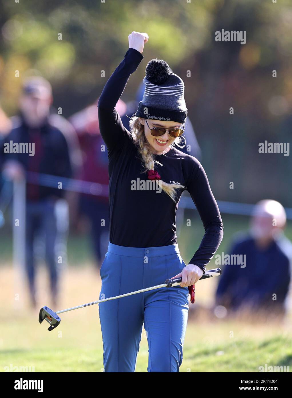 Kathryn Newton celebrates on the 9th on day one of the Alfred Dunhill Links Championship 2022 at Carnoustie. Picture date: Thursday September 29, 2022. Stock Photo