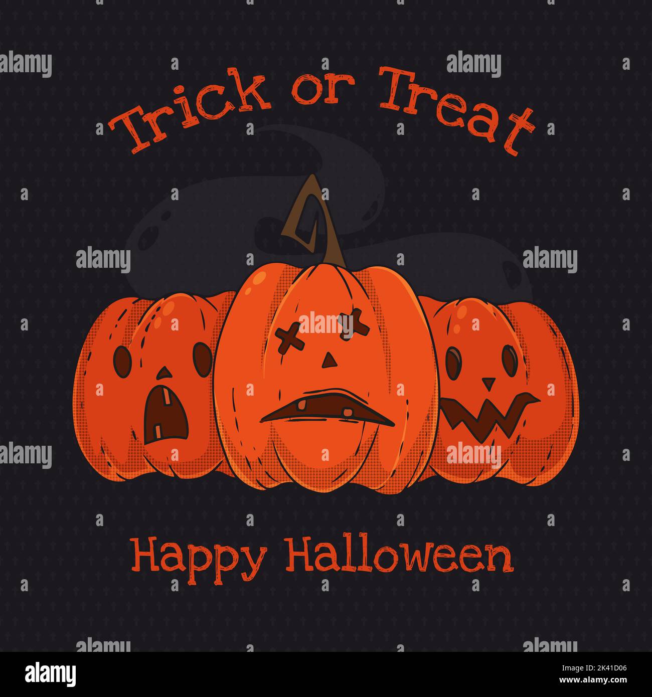 The inscription Trick or Treat and Happy Halloween and pumpkins on the ...