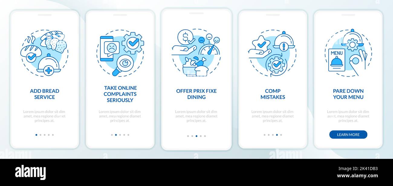 Food industry customer satisfaction blue onboarding mobile app screen