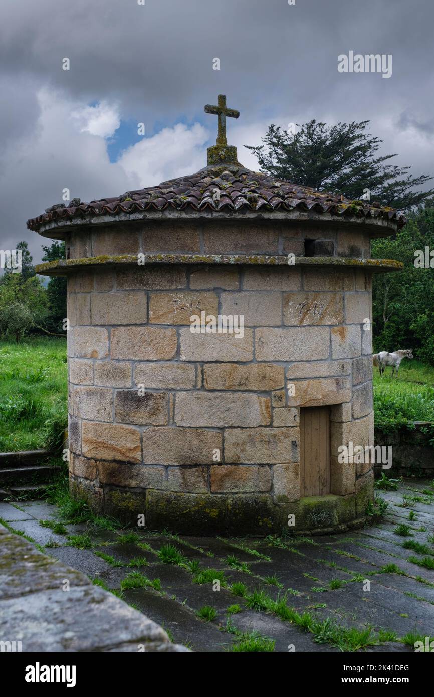 Spain, Carnota, Galicia. Dovecote for Doves or Pigeons.  Farmers periodically collect droppings for use as fertilizer. Stock Photo