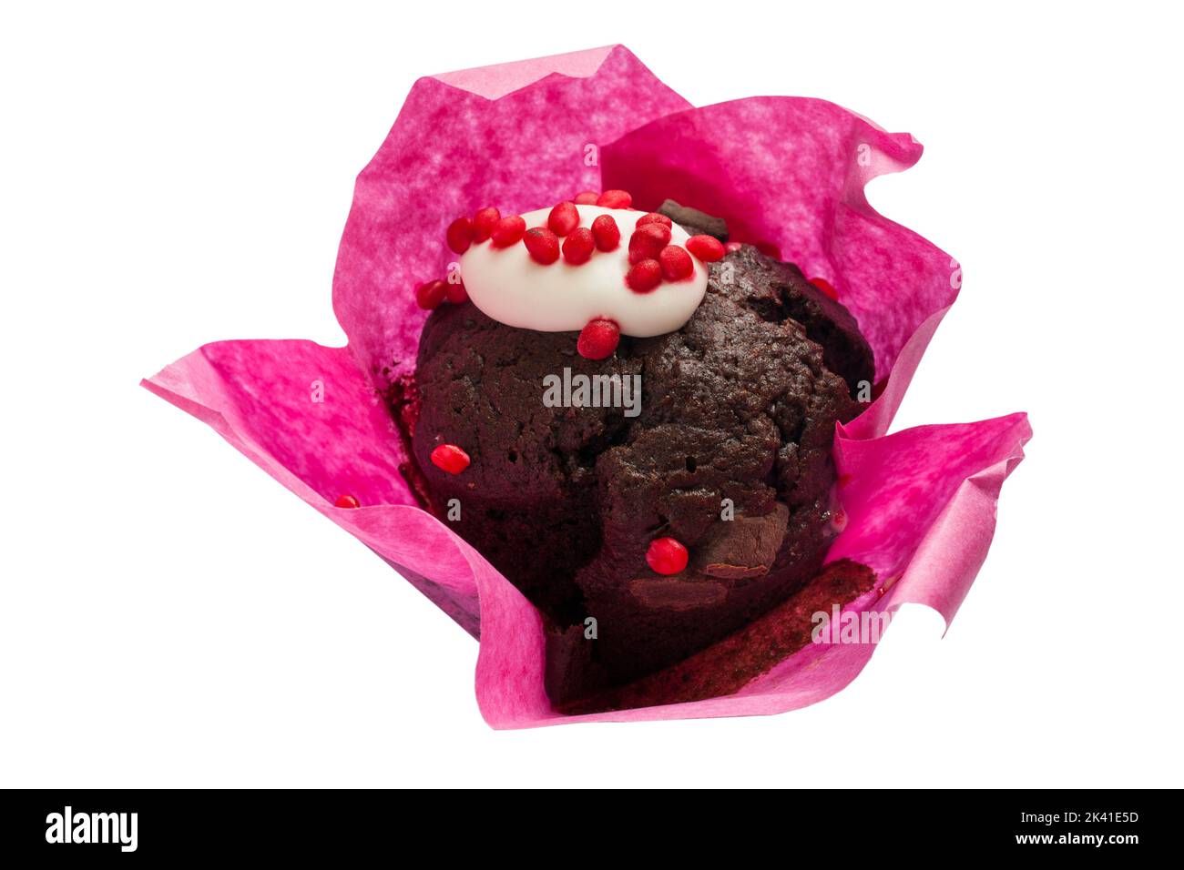 Black Forest Muffin by Sainsbury's from Sainsbury's in-store bakery isolated on white background Stock Photo