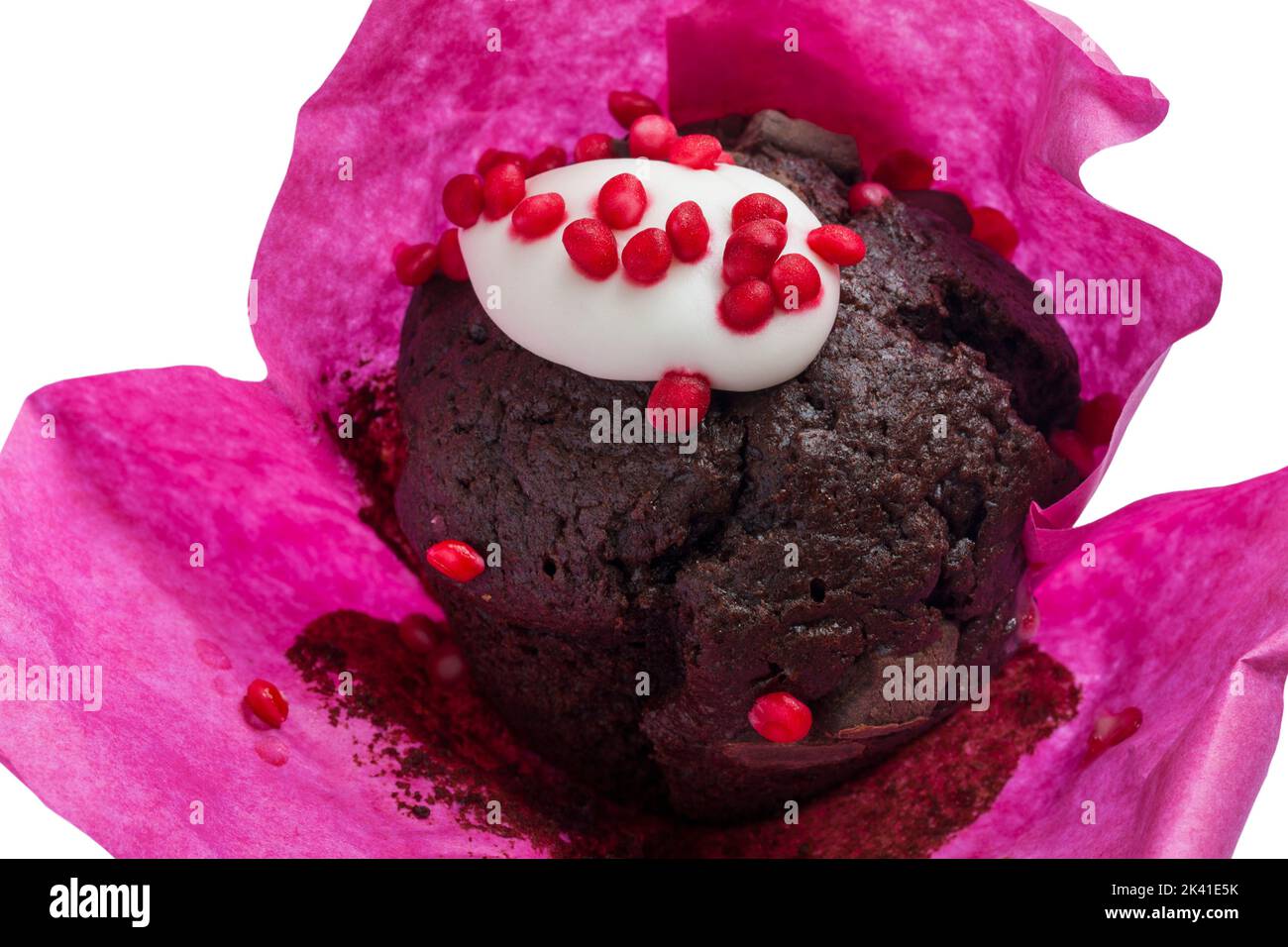 Black Forest Muffin by Sainsbury's from Sainsbury's in-store bakery set on white background Stock Photo