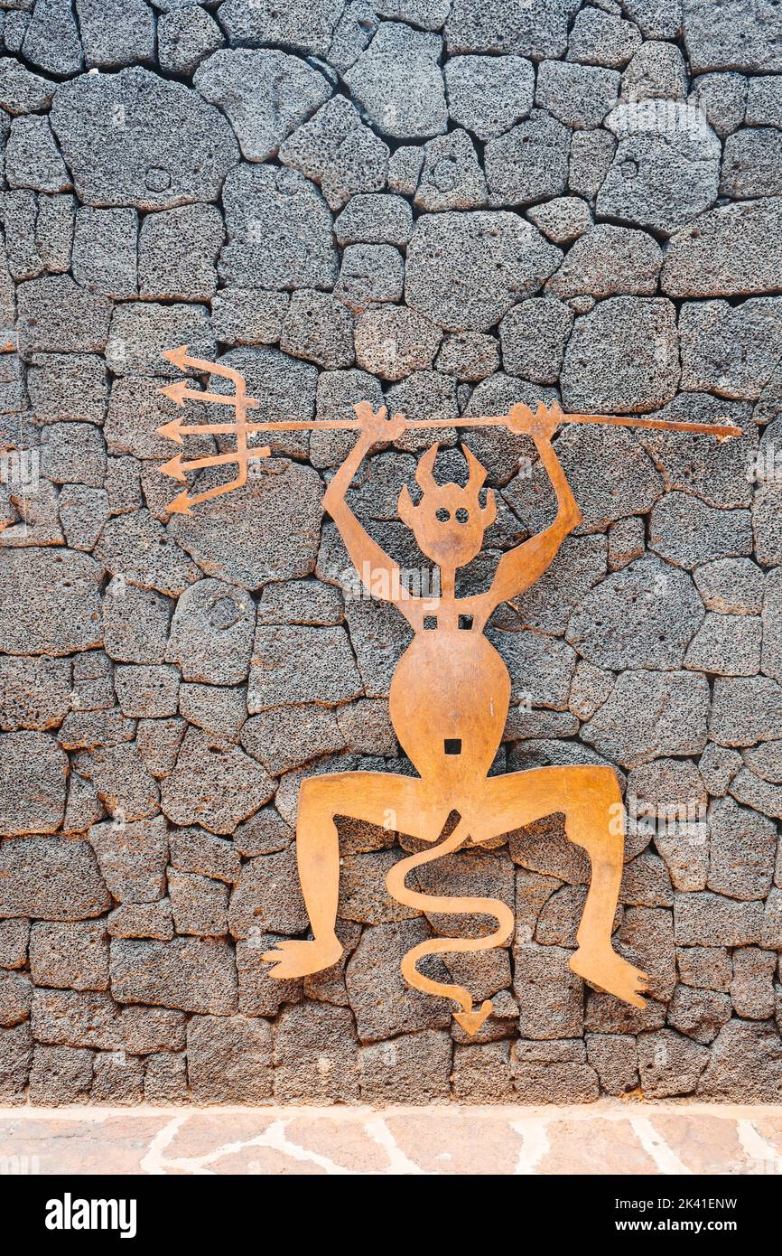 Devil with pitchforks as Timanfaya National Park symbol in Lanzarote
