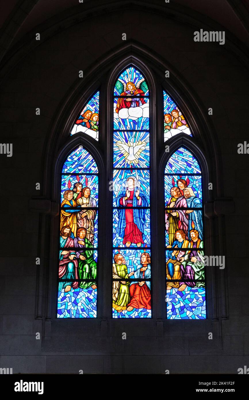 Spain, Madrid. Cathedral of Almudena. Modern Stainedglass Window Stock