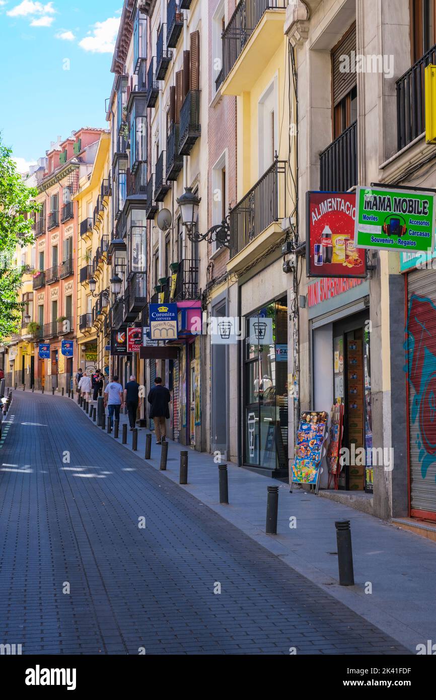 Spain, Madrid. Calle de las Fuentes Street Scene. Stock Photo