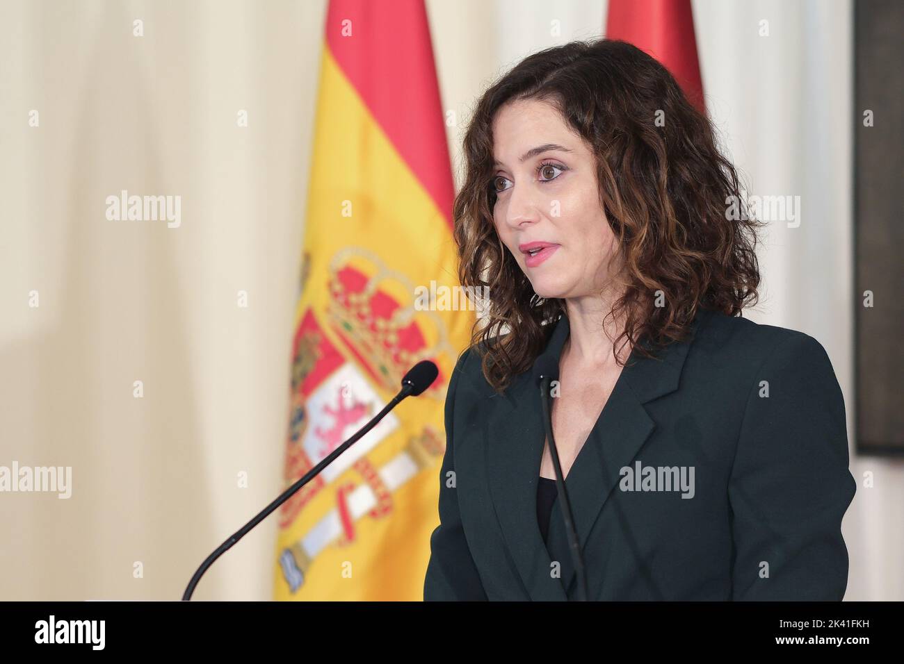 The president of the Community of Madrid, Isabel Diaz Ayuso seen during the presentation of the institutional portrait of Cifuentes at the Real Casa de Correos, in Madrid. Stock Photo