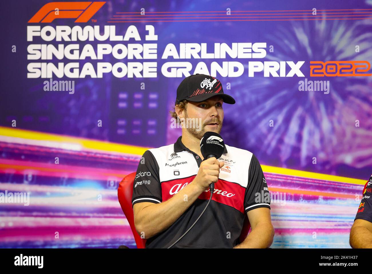 BOTTAS Valtteri (fin), Alfa Romeo F1 Team ORLEN C42, portrait, press conference during the Formula 1 Singapore Airlines Singapore Grand Prix 2022, 17th round of the 2022 FIA Formula One World Championship from September 30 to October 02, 2022 on the Marina Bay Street Circuit, in Singapore - Photo: Antonin Vincent/DPPI/LiveMedia Stock Photo