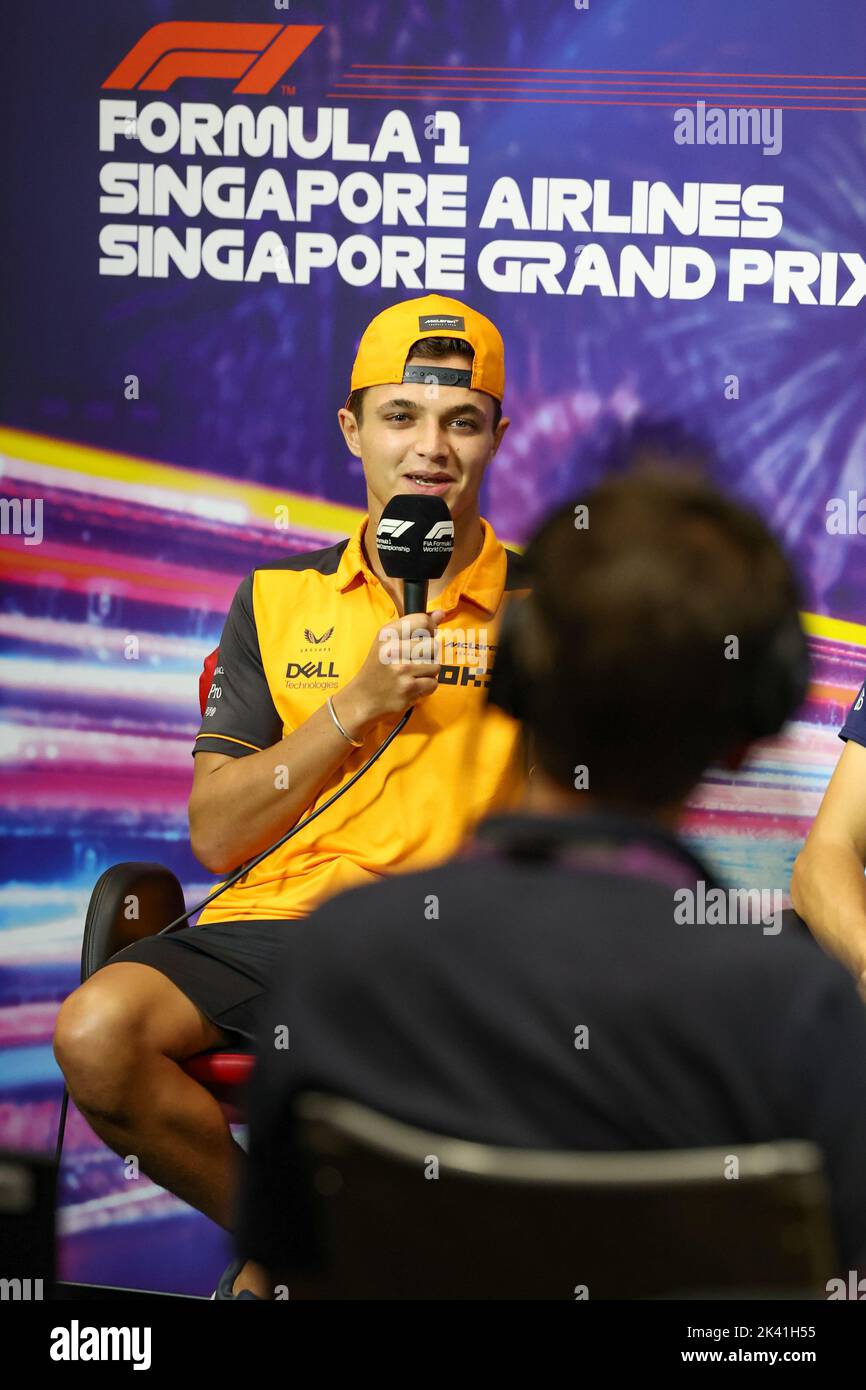 NORRIS Lando (gbr), McLaren F1 Team MCL36, portrait, press conference during the Formula 1 Singapore Airlines Singapore Grand Prix 2022, 17th round of the 2022 FIA Formula One World Championship from September 30 to October 02, 2022 on the Marina Bay Street Circuit, in Singapore - Photo: Florent Gooden / Dppi/DPPI/LiveMedia Stock Photo