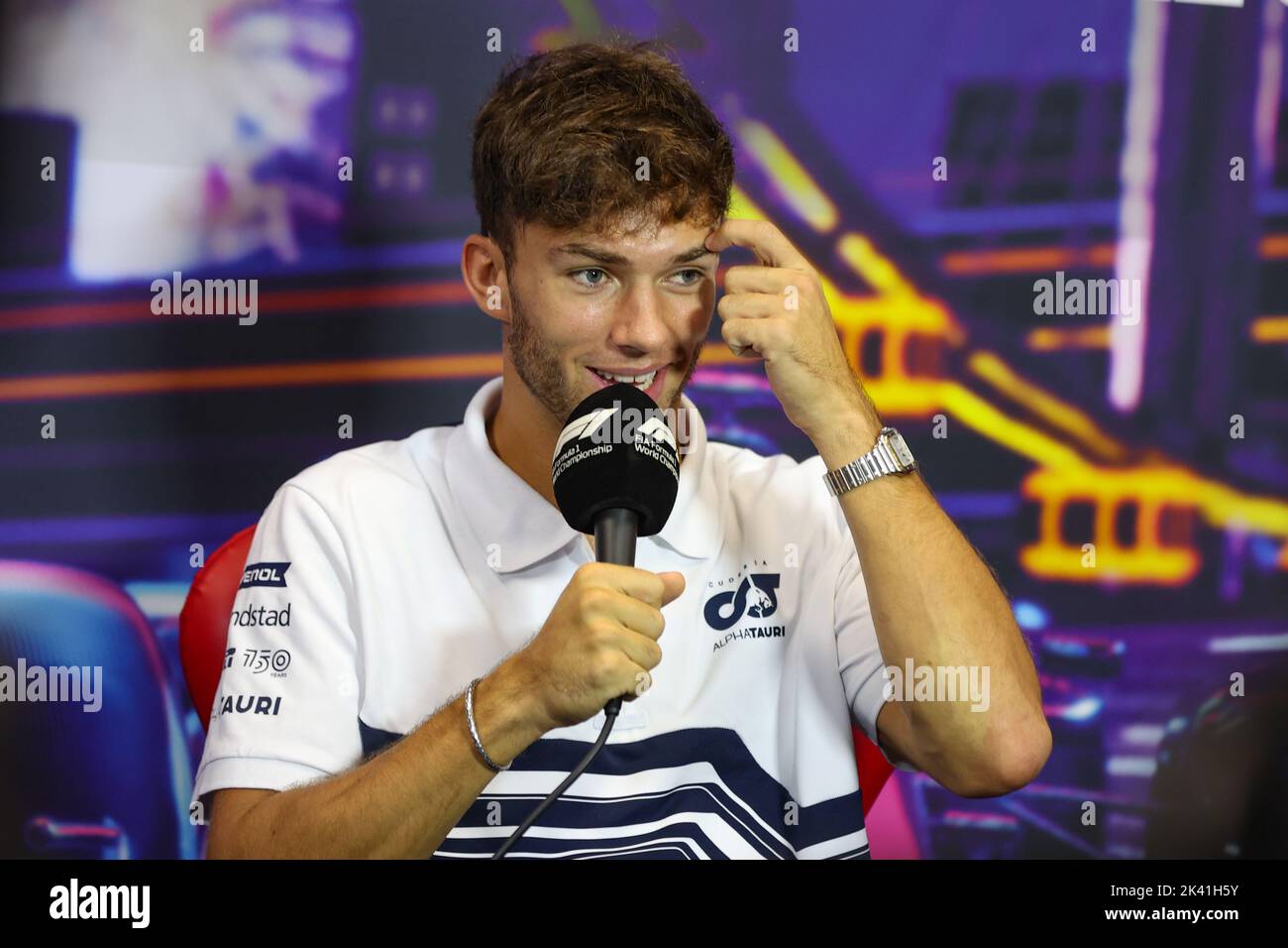 GASLY Pierre (fra), Scuderia AlphaTauri AT03, portrait, press conference during the Formula 1 Singapore Airlines Singapore Grand Prix 2022, 17th round of the 2022 FIA Formula One World Championship from September 30 to October 02, 2022 on the Marina Bay Street Circuit, in Singapore - Photo: Antonin Vincent / Dppi/DPPI/LiveMedia Stock Photo