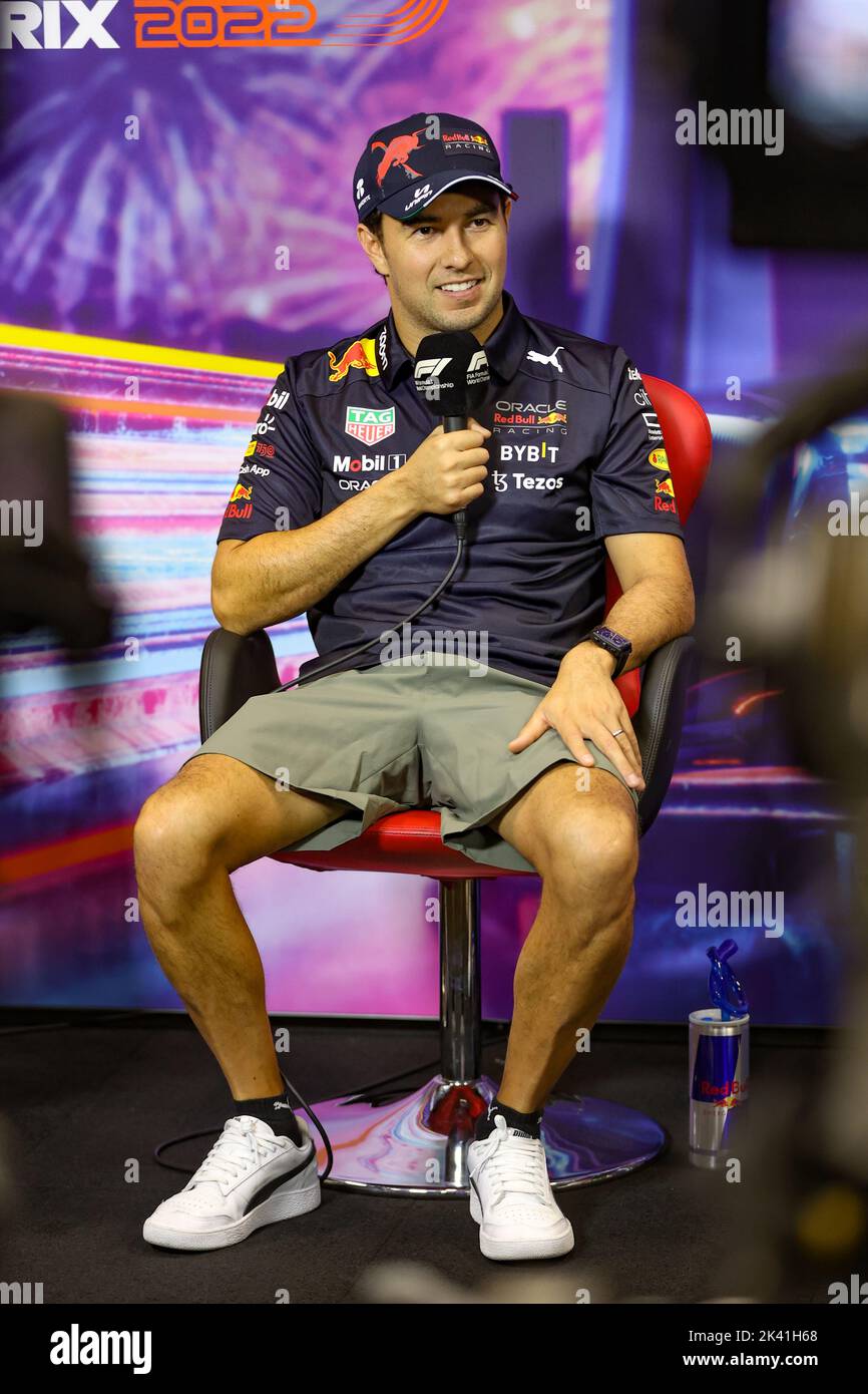 PEREZ Sergio (mex), Red Bull Racing RB18, portrait, press conference during the Formula 1 Singapore Airlines Singapore Grand Prix 2022, 17th round of the 2022 FIA Formula One World Championship from September 30 to October 02, 2022 on the Marina Bay Street Circuit, in Singapore - Photo: Antonin Vincent / Dppi/DPPI/LiveMedia Stock Photo