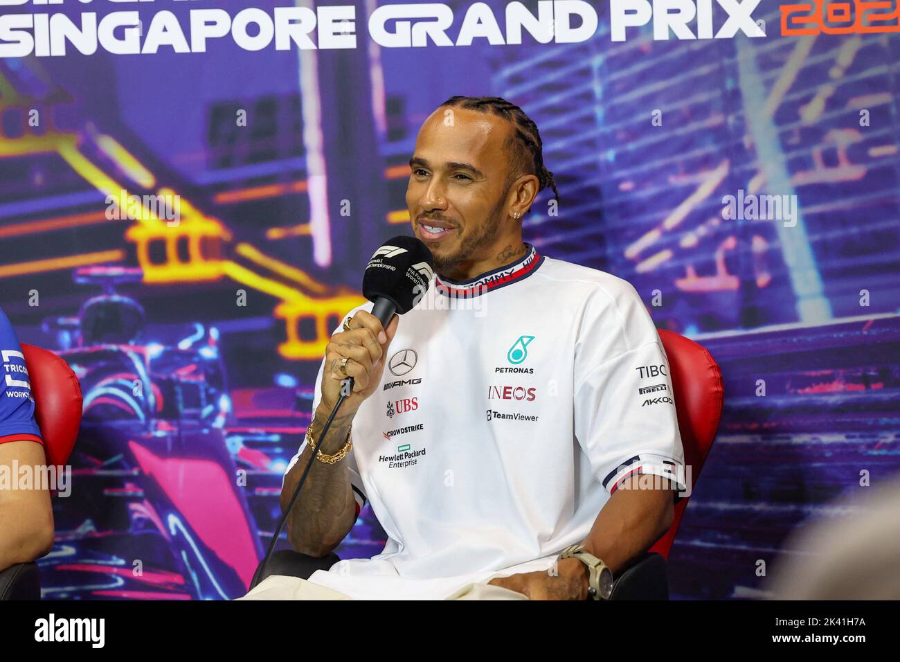 @HAMILTON Lewis (gbr), Mercedes AMG F1 Team W13, portrait, press conference during the Formula 1 Singapore Airlines Singapore Grand Prix 2022, 17th round of the 2022 FIA Formula One World Championship from September 30 to October 02, 2022 on the Marina Bay Street Circuit, in Singapore - Photo: Florent Gooden / Dppi/DPPI/LiveMedia Stock Photo