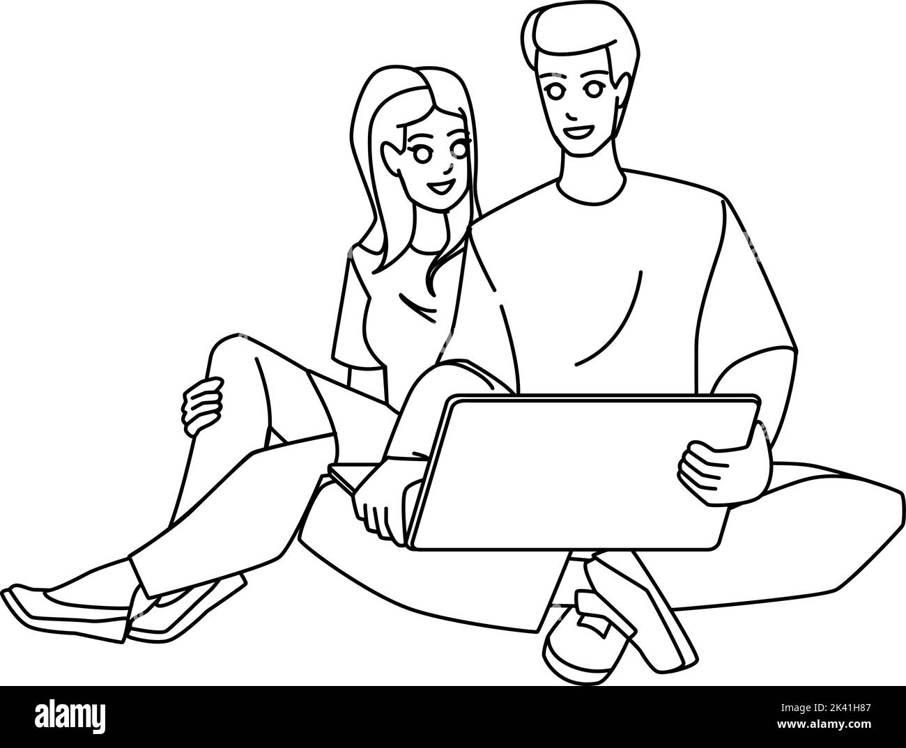 Couple using computer vector stock vector image art alamy
