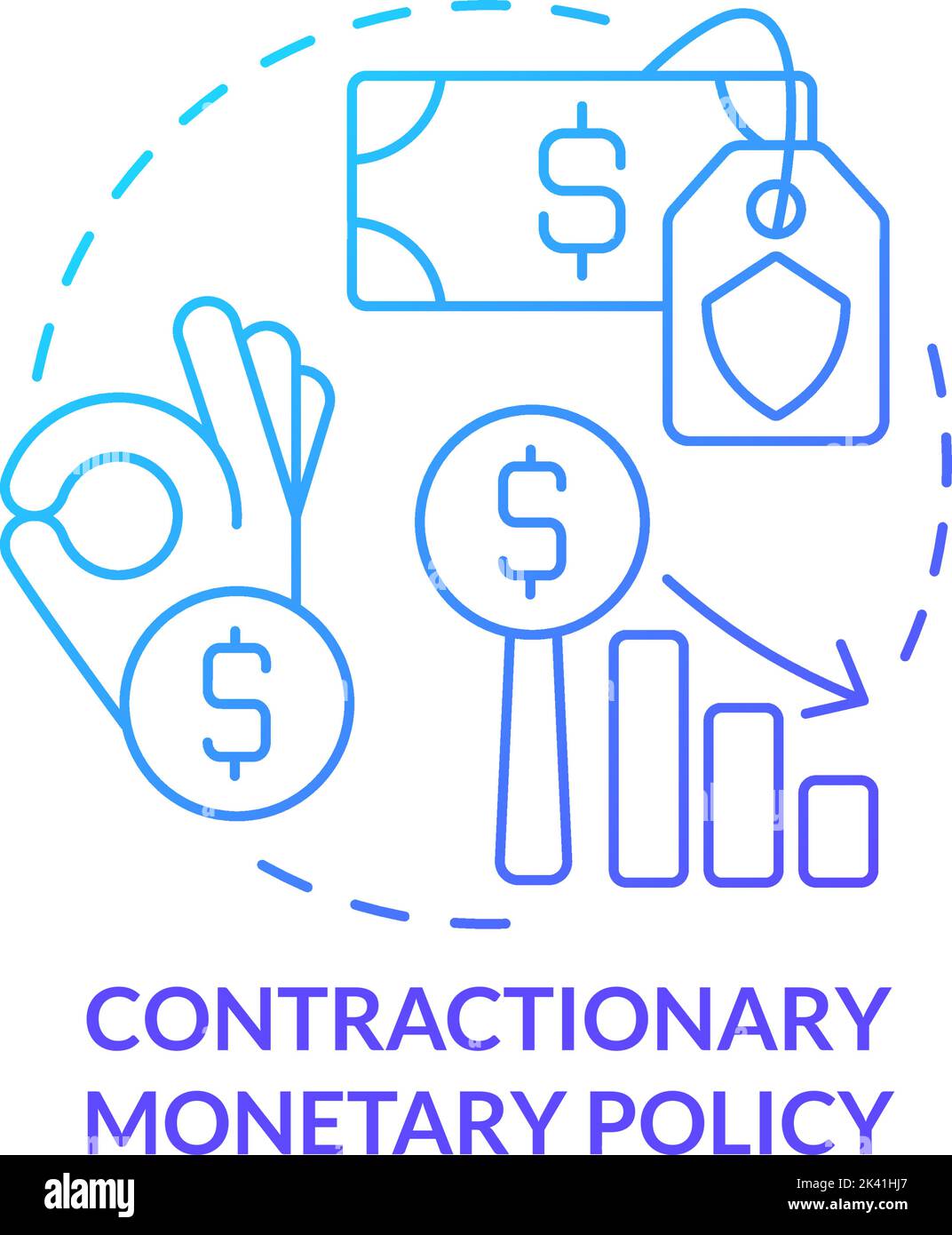 Contractionary monetary policy blue gradient concept icon Stock Vector