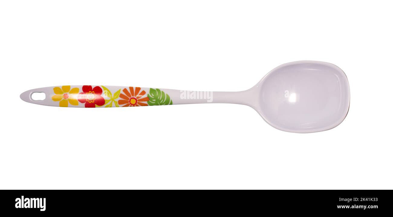 A plastic soup spoon isolated on white Stock Photo