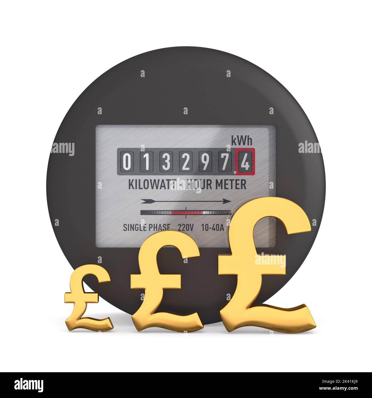 Kilowatt hour electric meter on white background. Isolated 3D illustration Stock Photo