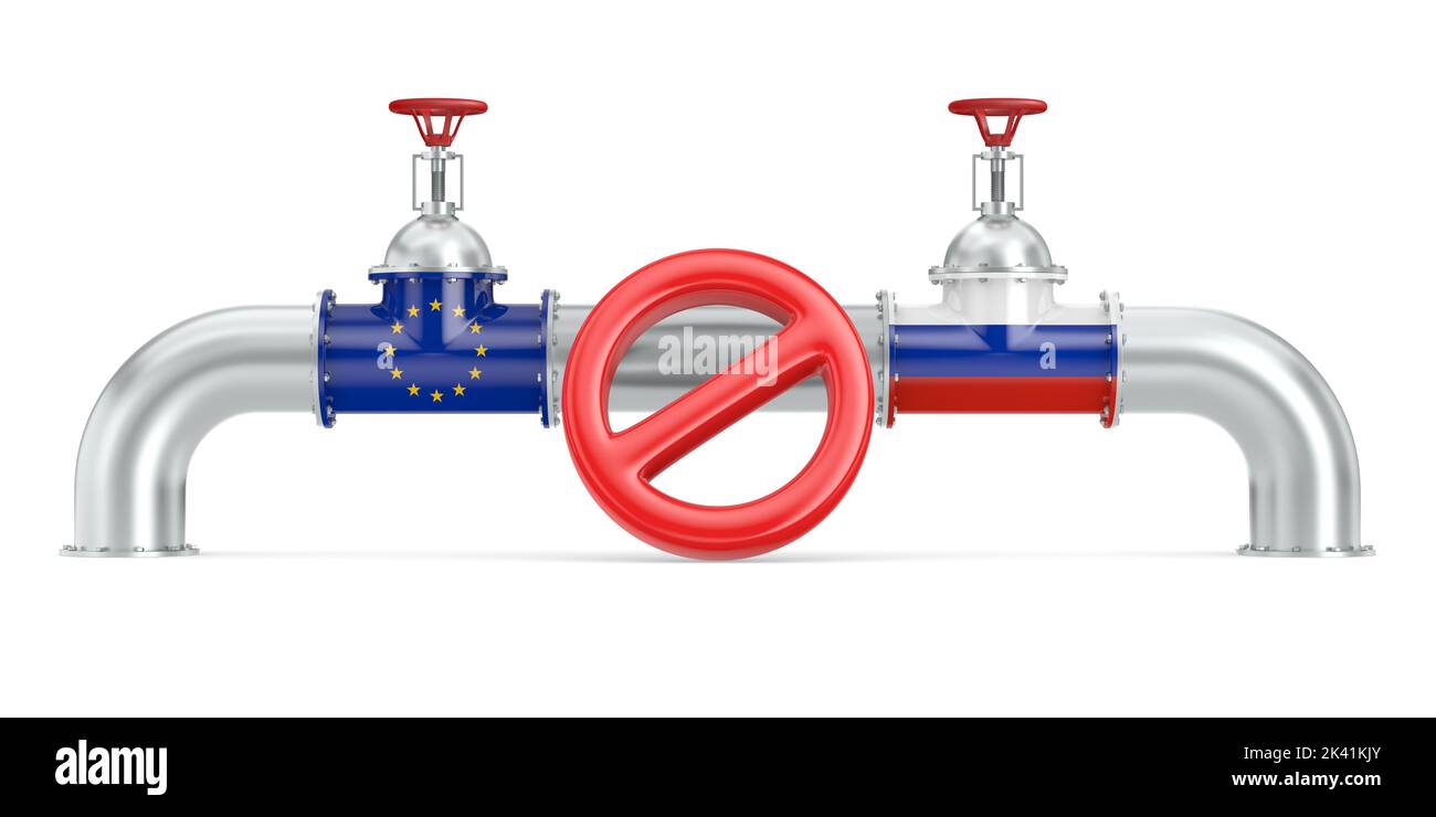 pipeline between Russia and EC on white background. Isolated 3D illustration Stock Photo