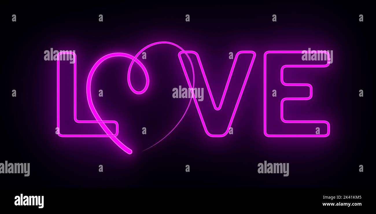 Neon red love on black background. 3d illustration Stock Photo Alamy