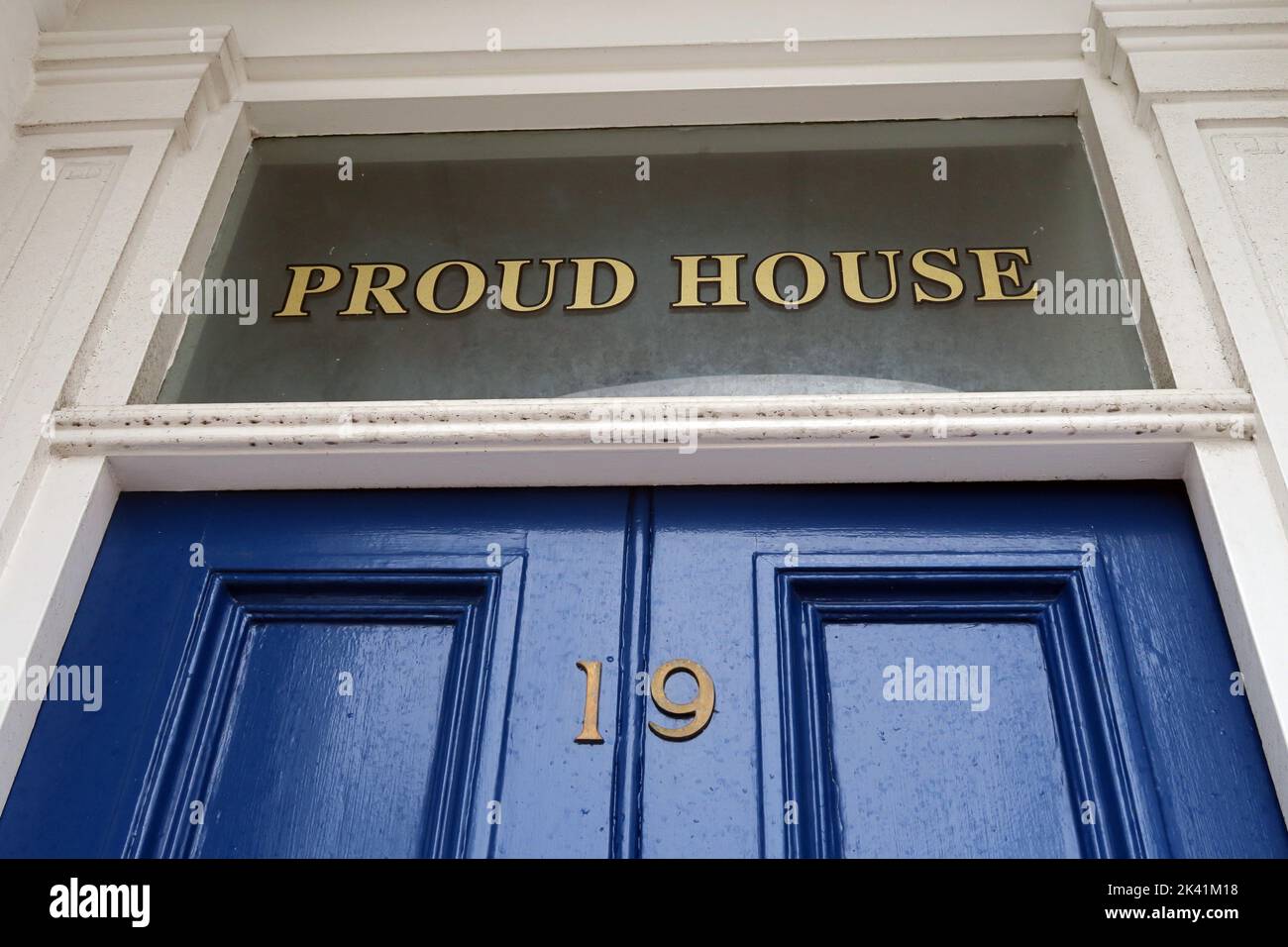 Proud House, Pride at number 19, Proud House, 19, Bold Street, Warrington, Cheshire, England, UK, WA1 1DG Stock Photo