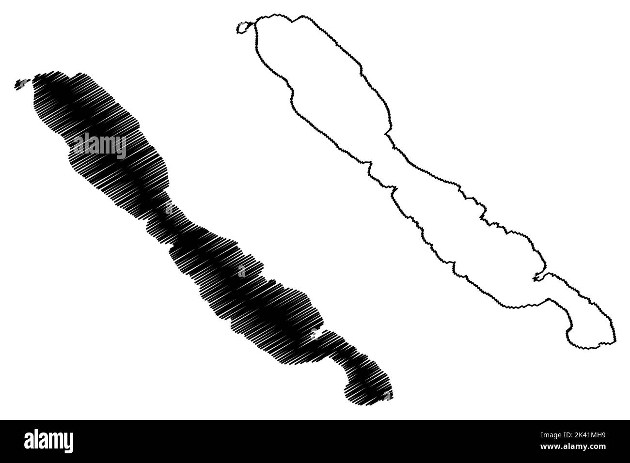 Maun island (Republic of Croatia, Adriatic Sea) map vector illustration, scribble sketch Maun map Stock Vector