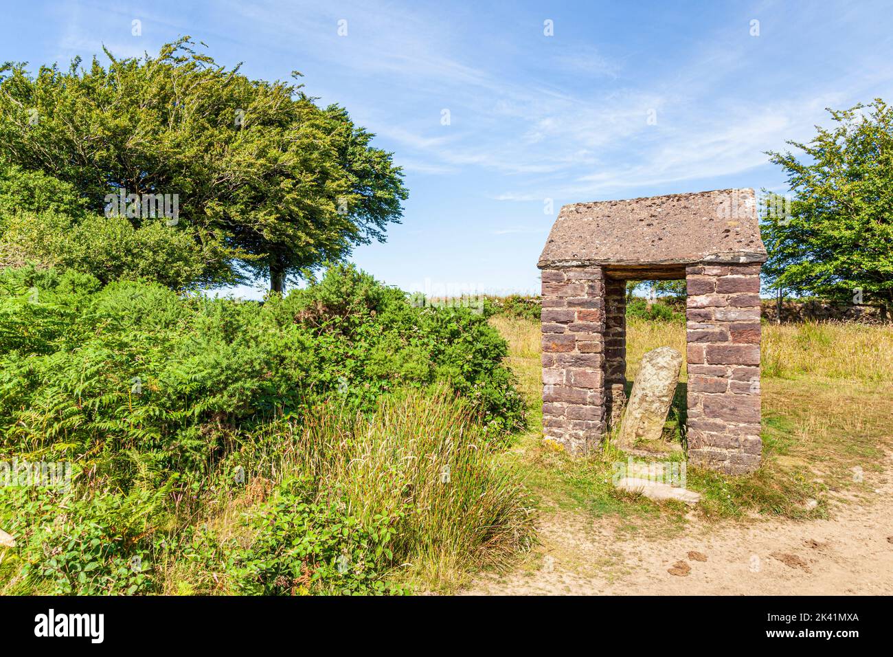 The Caractacus Stone (or Caratacus Stone), thought to date from the 6th century, on Winsford Hill in Exmoor National Park, Somerset UK Stock Photo