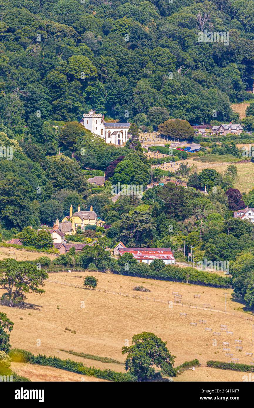 A long shot of the village of Selworthy in Exmoor National Park, Somerset UK Stock Photo