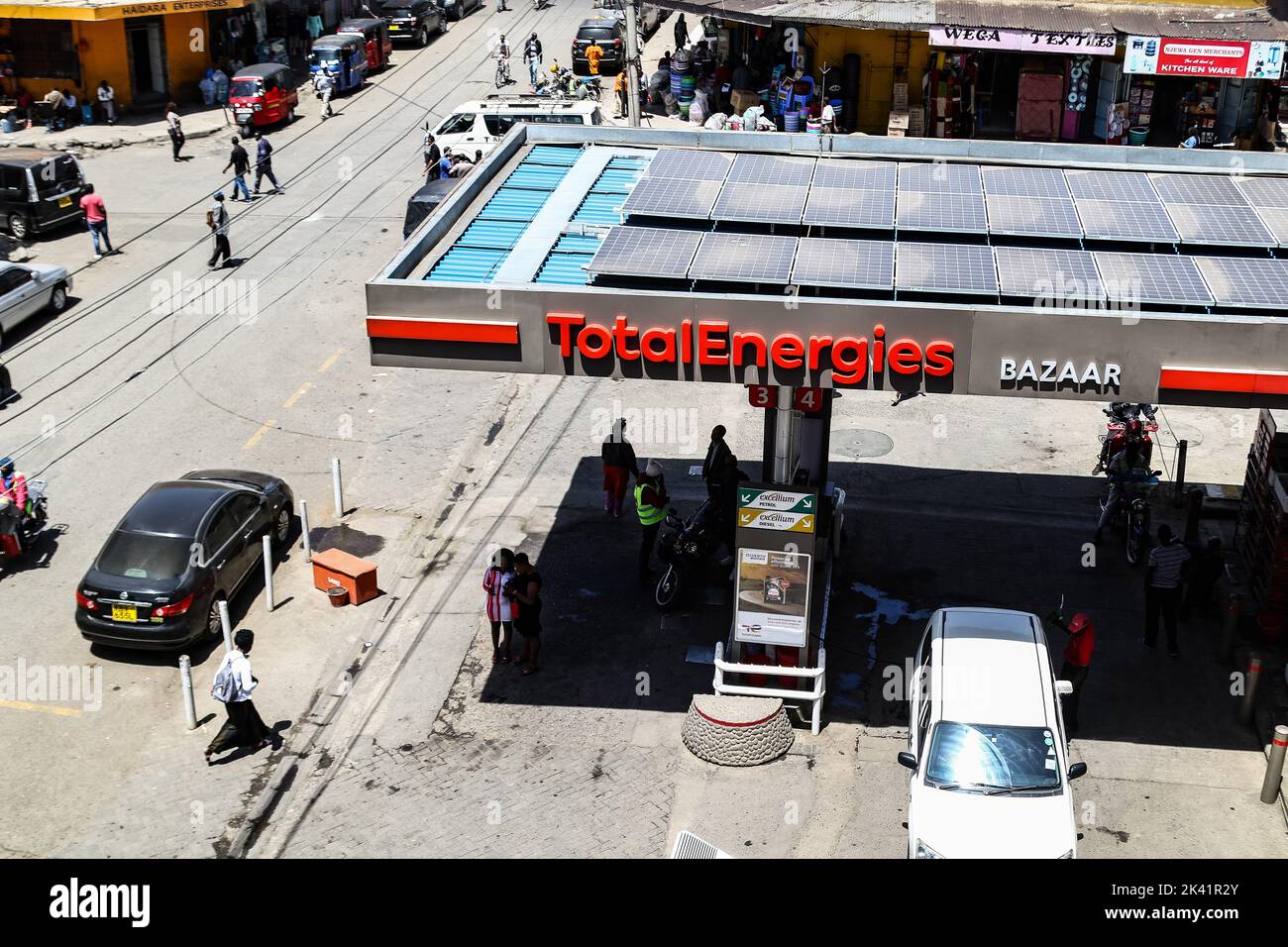 Nakuru, Kenya. 29th Sep, 2022. Solar panels are seen on the roof of Total Energies Gas Station