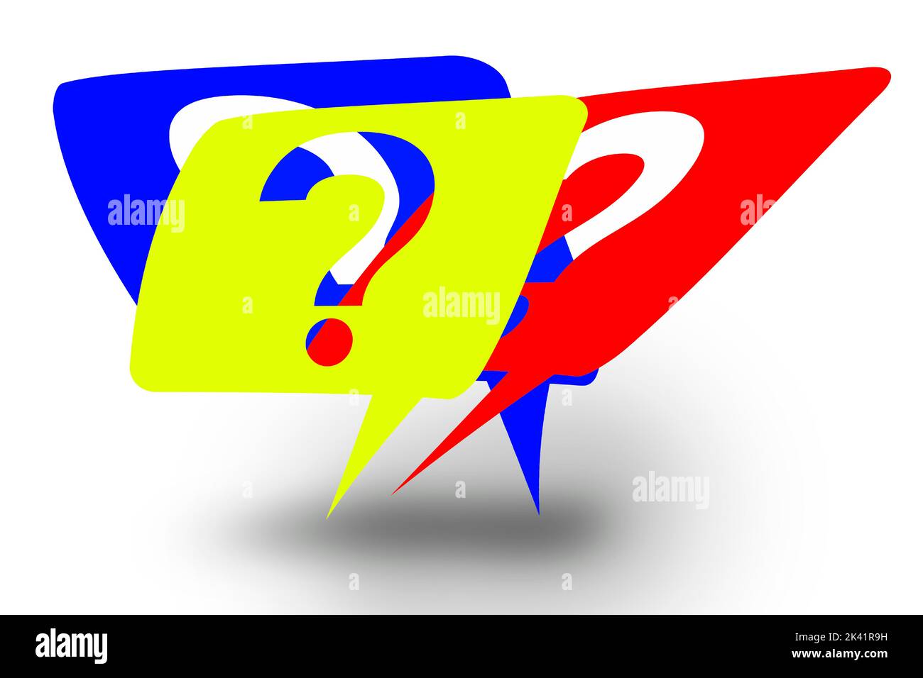 Colored bubbles with the question mark icon. Graphic representation of FAQ. Concept of questions, doubts. White background. Stock Vector
