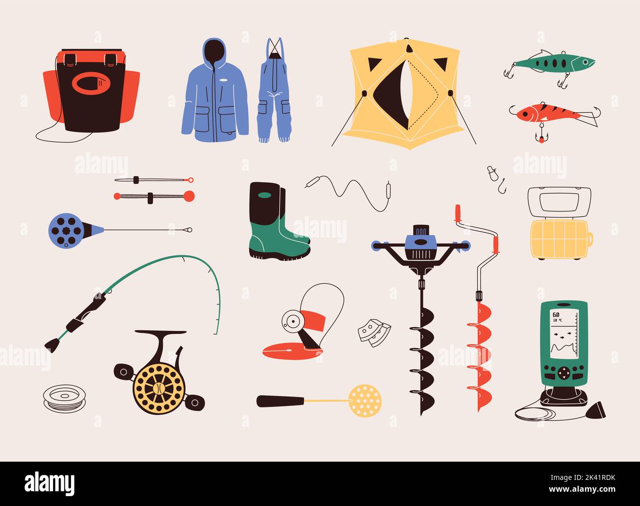 Modern fishing rod icons set. Outline set of modern fishing rod vector  icons for web design isolated on white background