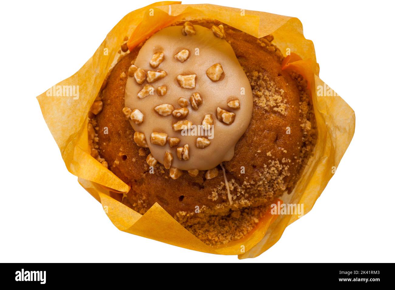 Caramelised Biscuit Muffin by Sainsbury's from Sainsbury's in-store bakery isolated on white background Stock Photo