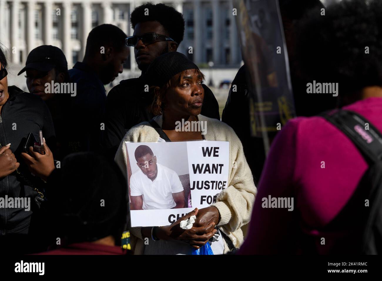 A protest outside New Scotland Yard, against the death of Chris Kaba, an unarmed black man, who was shot dead by a police officer. The shooting happen Stock Photo